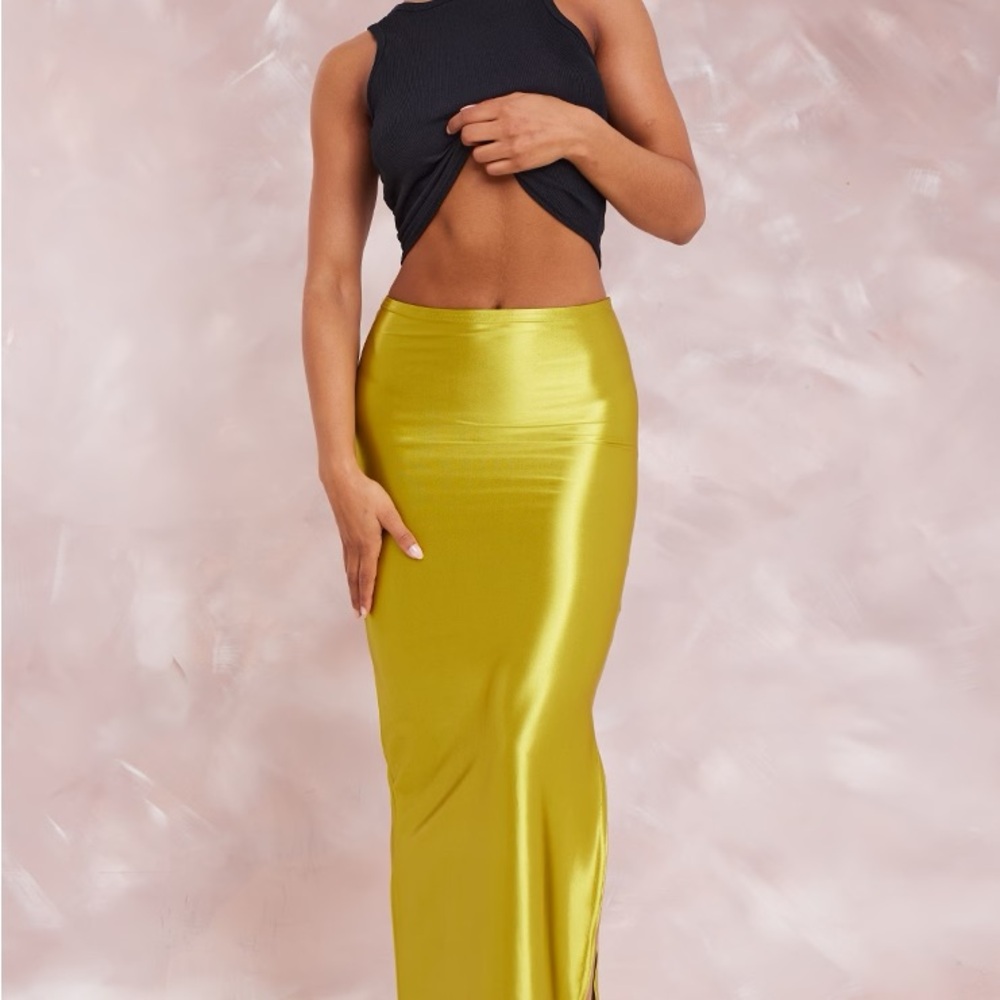 PrettyLittleThing Gold Maxi Pencil Skirt with Slit